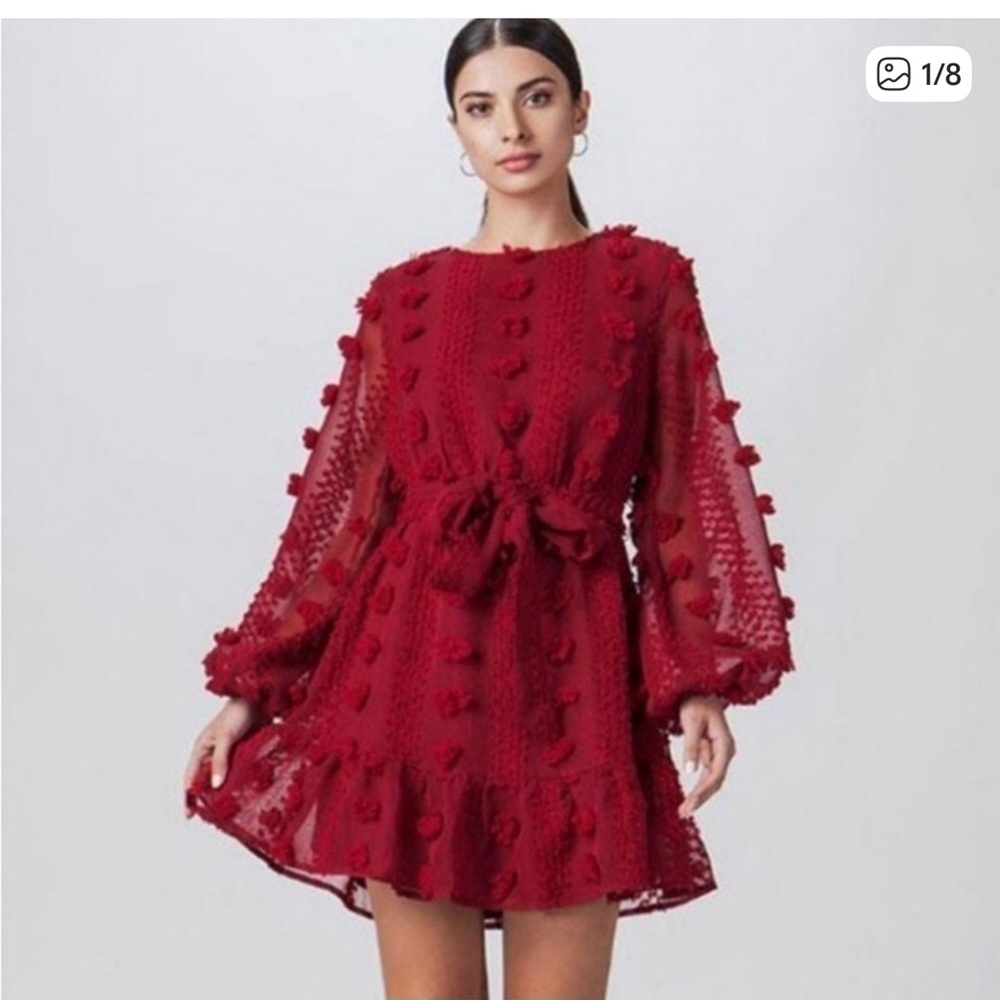 A Calin by Flying Tomato Red PomPom Dress Size Large